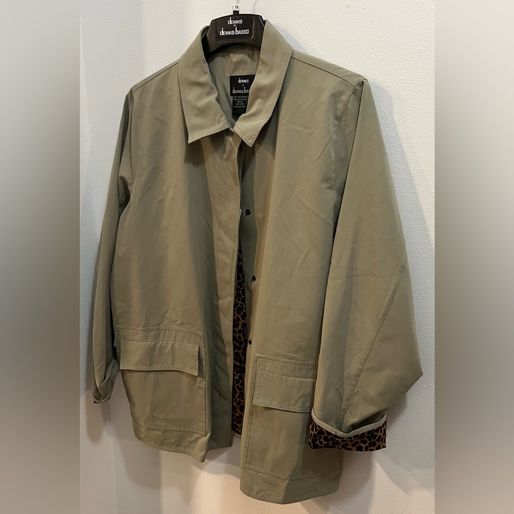 NWT Dennis Basso Tan Trench Coat with Leopard Lining